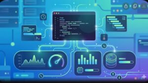 Современная иллюстрация мониторинга ресурсов сервера в Linux для статьи о разработке bash-скриптов